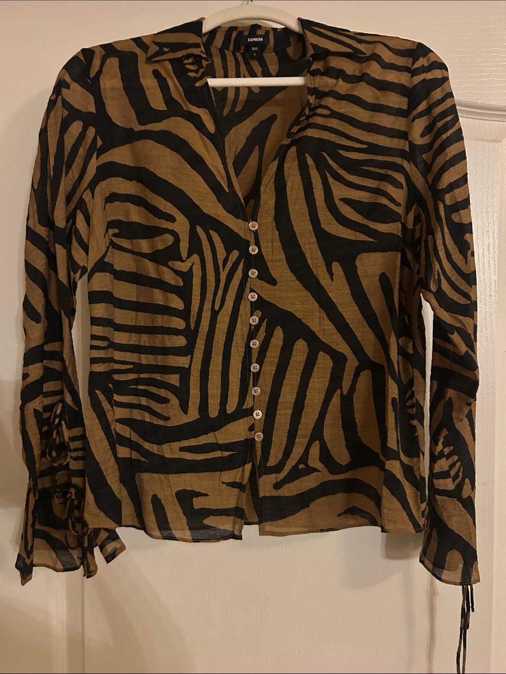 Express Brown and Black Animal-Print Button Down Shirt